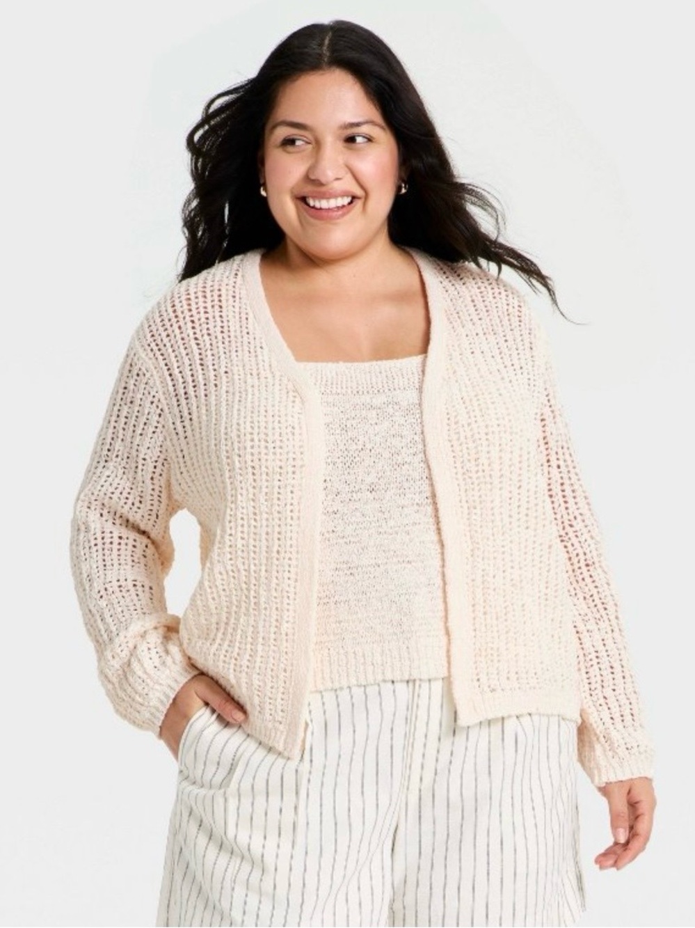 Women's Cream Open-Knit Cardigan Sweater NEW Small